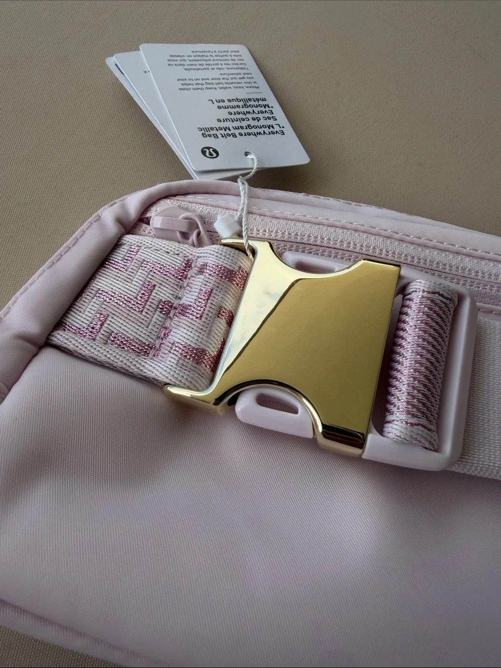 lululemon Everywhere Belt Bag - Pink Monogram Metalic